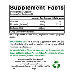 Best Naturals Berberine Plus bottle back shows ingredients for informed choices.