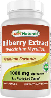 Best Naturals Bilberry Extract capsules, close-up view for daily eye support