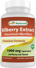 Best Naturals Bilberry Extract capsules, close-up view for daily eye support