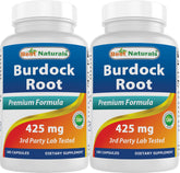 Best Naturals Burdock Root 425 mg bottle highlighting clear labeling and dosage details.