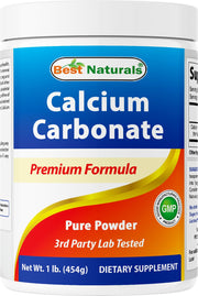 Best Naturals Calcium Carbonate Powder bottle front emphasizes purity and value.