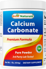 Best Naturals Calcium Carbonate Powder bottle front emphasizes purity and value.