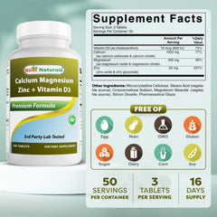 Close-up of Best Naturals tablets showing the three-tablet daily dose