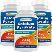 Best Naturals Calcium Pyruvate 750 mg bottle on a shelf for daily supplementation