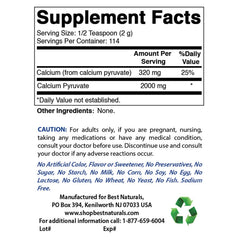 Best Naturals Calcium Pyruvate Powder serving scoop included for accurate dosing.