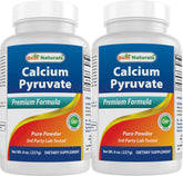 Best Naturals Calcium Pyruvate powder tub label showing purity and quality.