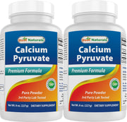 Best Naturals Calcium Pyruvate powder tub label showing purity and quality.