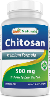 Best Naturals Chitosan bottle front showing 120 tablets for daily use