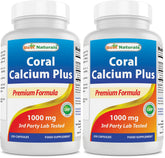 Best Naturals Coral Calcium Plus bottle with label showing 1000 mg per serving for daily calcium