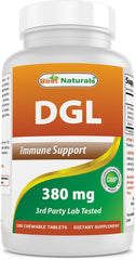 Best Naturals DGL Chewable 380 mg bottle front shows brand and purity.