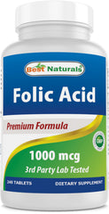Best Naturals folic acid 1000 mcg bottle front for daily support