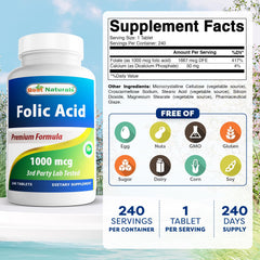 Best Naturals folic acid tablets close-up highlighting tablet shape for easy daily use