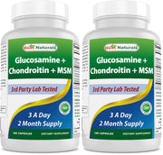 Best Naturals glucosamine chondroitin MSM bottle label highlights non-GMO formula.