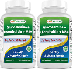 Best Naturals glucosamine chondroitin MSM bottle label highlights non-GMO formula.