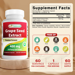 Best Naturals Grape Seed Extract bottle back with clear ingredients and dosage information