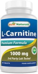 Best Naturals L-Carnitine 1000mg tablets bottle for daily energy support.
