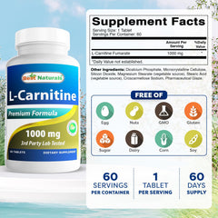 Best Naturals L-Carnitine tablets closeup, easy-to-take daily supplement.