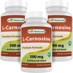 Best Naturals L-Carnosine 500 mg bottle on white background for daily supplementation