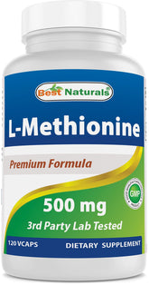 Best Naturals L-Methionine bottle with third-party purity testing badge.