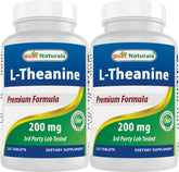 Best Naturals L-Theanine 200mg tablets in bottle promote calm focus