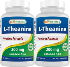 Best Naturals L-Theanine 200mg tablets in bottle promote calm focus