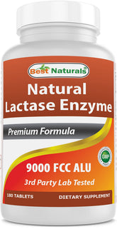 Best Naturals Lactose Intolerance Relief tablets bottle with natural lactase enzyme for digestion support.