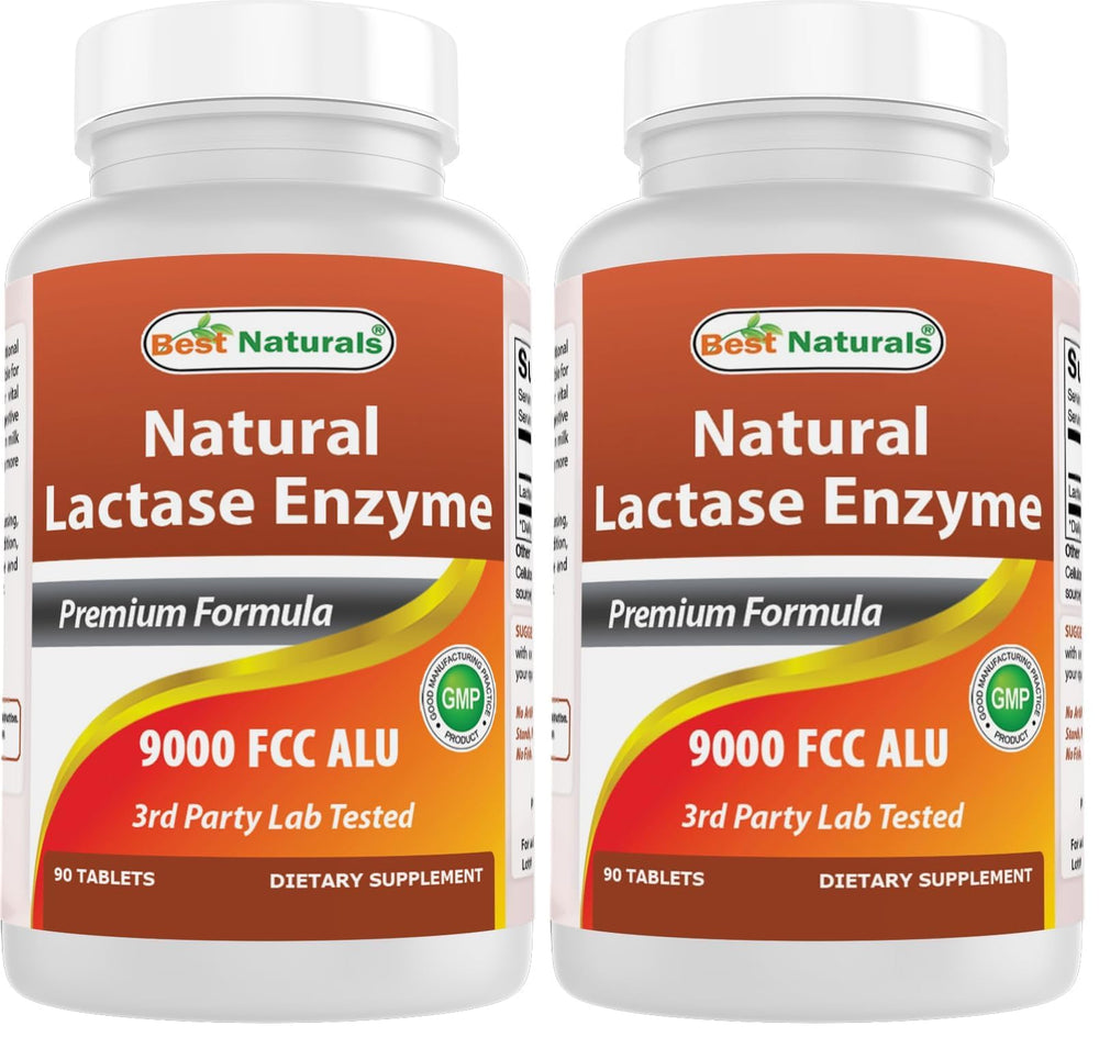Best Naturals Lactose Intolerance Relief bottle with high-potency tablets for dairy digestion.