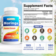Best Naturals Moringa Extract capsules closeup showing convenient capsule form