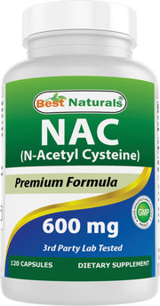 Best Naturals NAC 600 mg bottle front shows clear packaging for easy daily use.