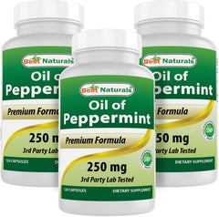 Best Naturals Peppermint Oil 250 mg bottle; supports fresh breath and digestion.