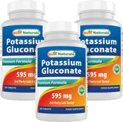 Best Naturals Potassium Gluconate tablet closeup, highlighting an easy-to-swallow form.