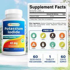 Best Naturals Potassium Iodide 65 mg tablets in hand showing dosage size