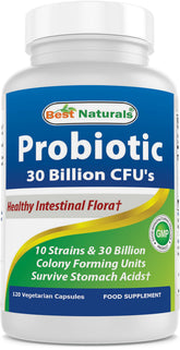 Best Naturals probiotic bottle with 120 veggie capsules for daily digestive support.