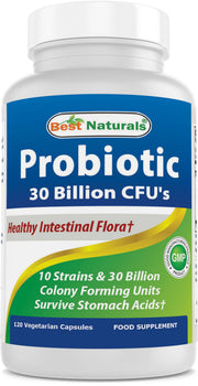 Best Naturals probiotic bottle with 120 veggie capsules for daily digestive support.