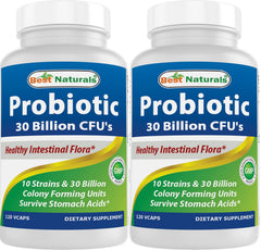 Best Naturals probiotic 10 strains bottle front promotes everyday gut balance.