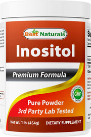 Best Naturals Pure Inositol Powder bottle for easy daily dosing.