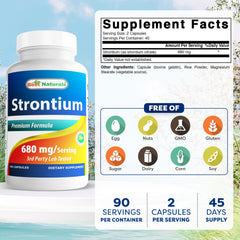 Best Naturals Strontium bottle back label highlights ingredients and allergen-free claim.