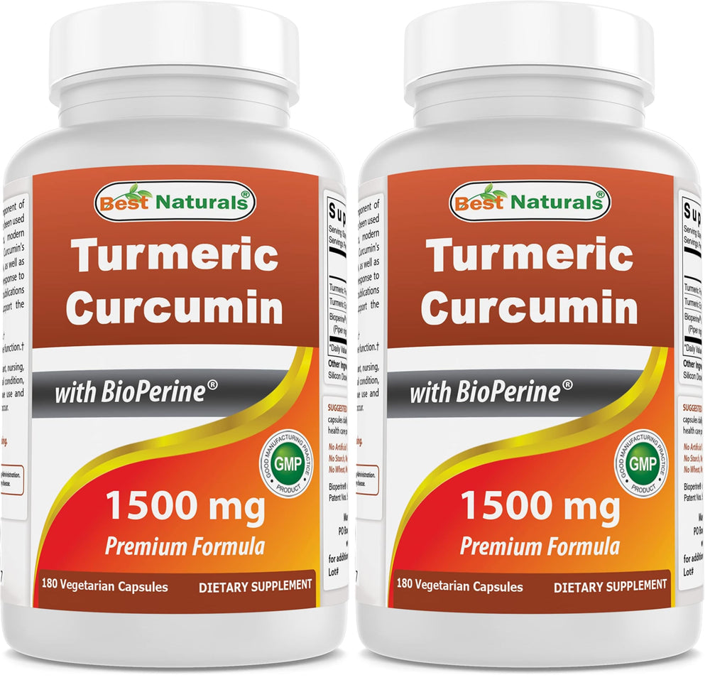 Best Naturals Turmeric Curcumin bottle with 180 veggie capsules for daily use