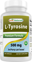 Best Naturals L-Tyrosine bottle front view promotes mental clarity and steady energy