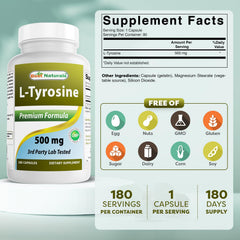 Best Naturals L-Tyrosine capsules on a clean surface suggest daily focus use