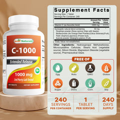 Closeup of Best Naturals vitamin c 1000mg tablets showing berry flavored pills.