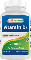 Best Naturals Vitamin D3 2000 IU bottle front view, ideal for a simple daily wellness routine.