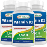 Best Naturals Vitamin D3 2000 IU tablets in bottle for daily bone support