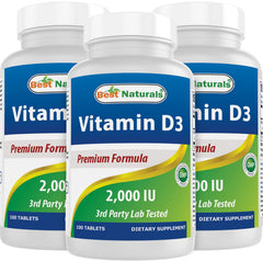 Best Naturals Vitamin D3 2000 IU tablets in bottle for daily bone support