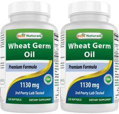 Best Naturals Wheat Germ Oil softgel bottle on shelf, may support healthy skin.