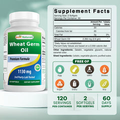 Close-up of Best Naturals Wheat Germ Oil softgels, highlighting easy daily supplementation.