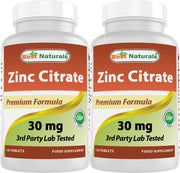 Best Naturals Zinc 30mg citrate tablets bottle for daily wellness.