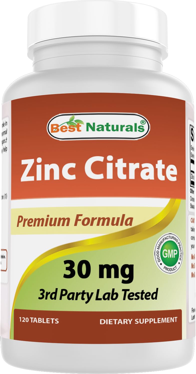 Best Naturals Zinc 30mg tablet with zinc citrate for daily immune support.