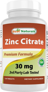Best Naturals Zinc 30mg tablet with zinc citrate for daily immune support.