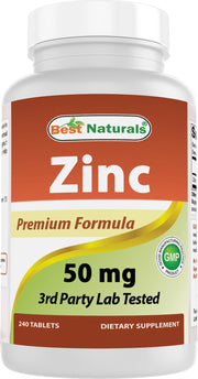 Best Naturals Zinc Gluconate bottle with 50 mg tablets for daily immune support